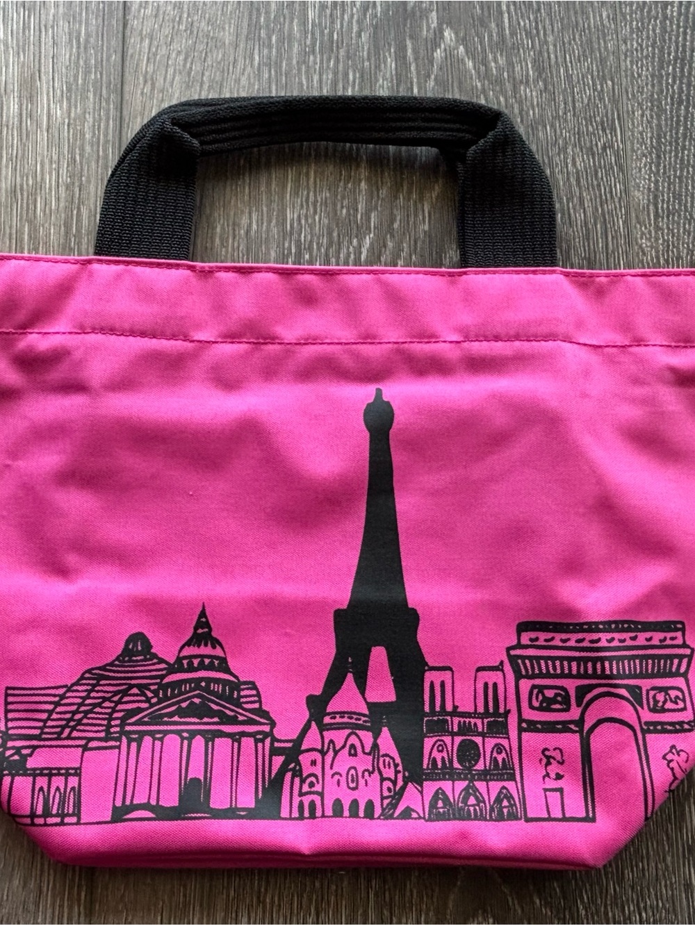 Longchamp Hot Pink Canvas Tote with Black Paris Skyline